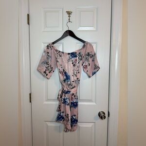 My Beloved romper medium off the shoulder pink blue floral